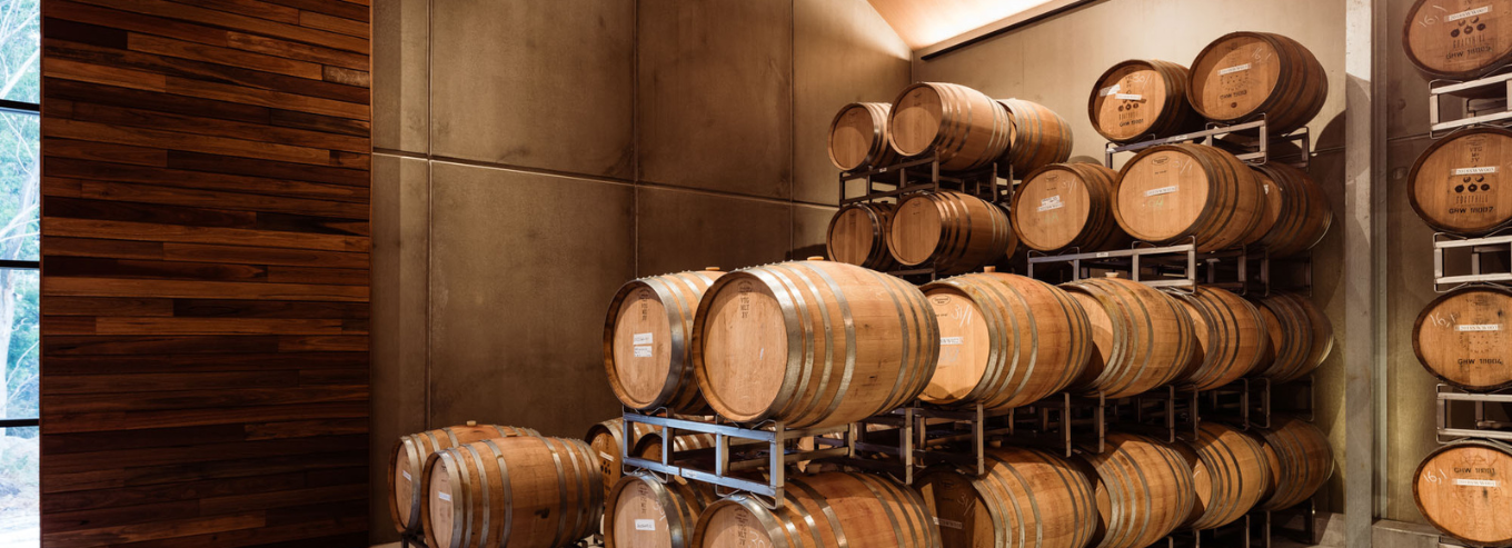 Barrels of Small Wonder wines 